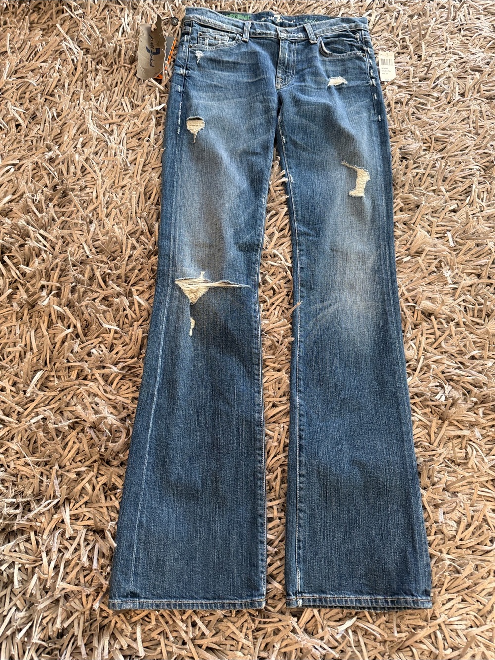 7 For All Mankind Distressed Flare Jeans - Blue